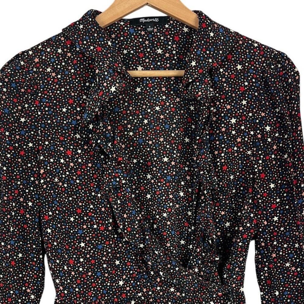 Madewell Womens S Feminine Romantic Celestial Silk Starry Night Star Wrap Blouse